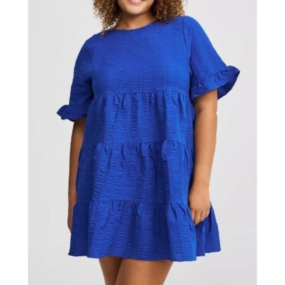 Torrid NWT Blue Short Sleeve Woven Babydoll Dress Vanity Size 0 US Large